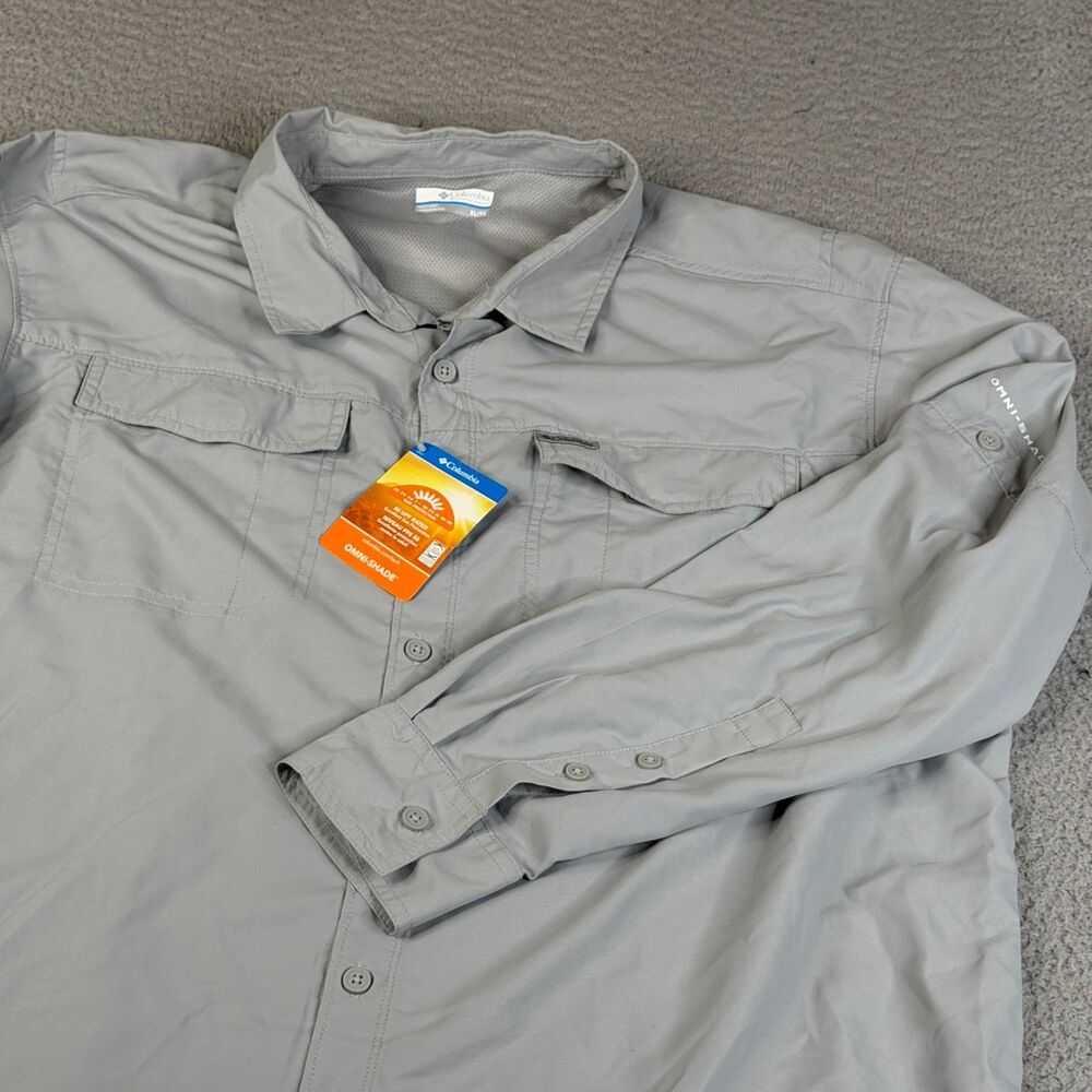 COLUMBIA Shirt Mens XL Gray PFG Omni Shade 50 UPF Vented Roll Tab Fishing Hiking - Picture 2 of 15